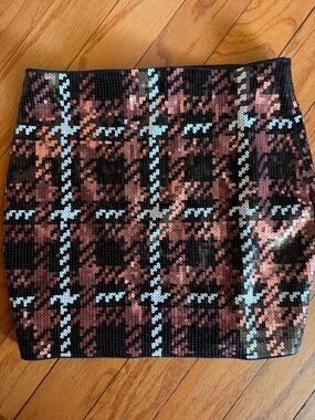 Express Sequin Mini Skirt Size Small Black Pink Silver